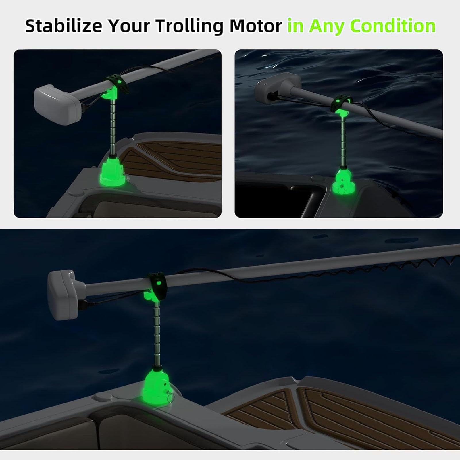 Generic Soporte Estabilizador de Motor Eléctrico para Pesca con Curricán, Soporte Luminoso Ajustable de 7 ángulos, Estabilizador de Varilla de Aluminio con Bloqueo Seguro, Ideal para Barco, Kayak y