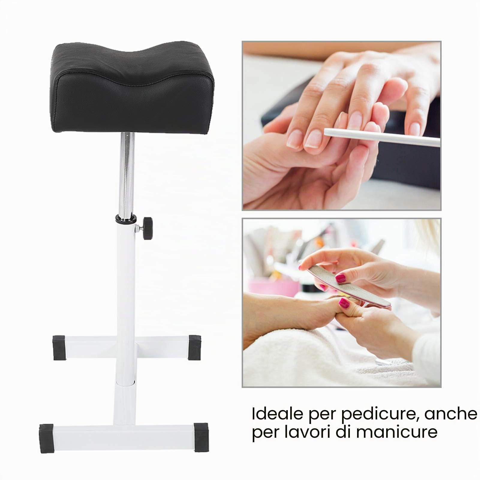 Dioche Chiodo Poggiapiedi, Poggiapiedi per Pedicure per Estetista, Supporto per Pedicure Professionale, Regolabile Altezza 38-57 cm, Colore: Nero
