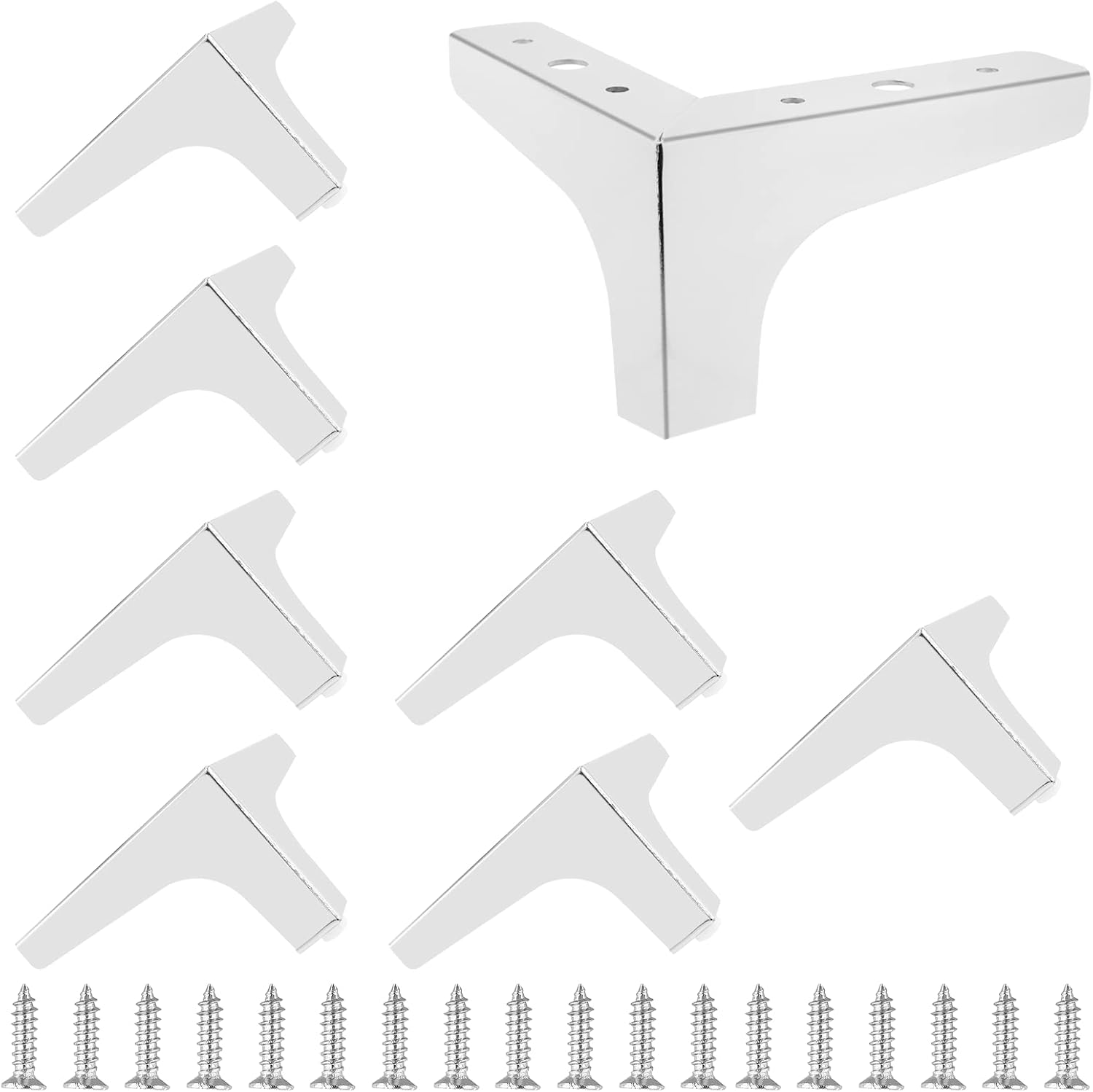 Bivethoi 4 Inch Furniture Legs Set of 8, Polished Chrome Legs Metal Triangle