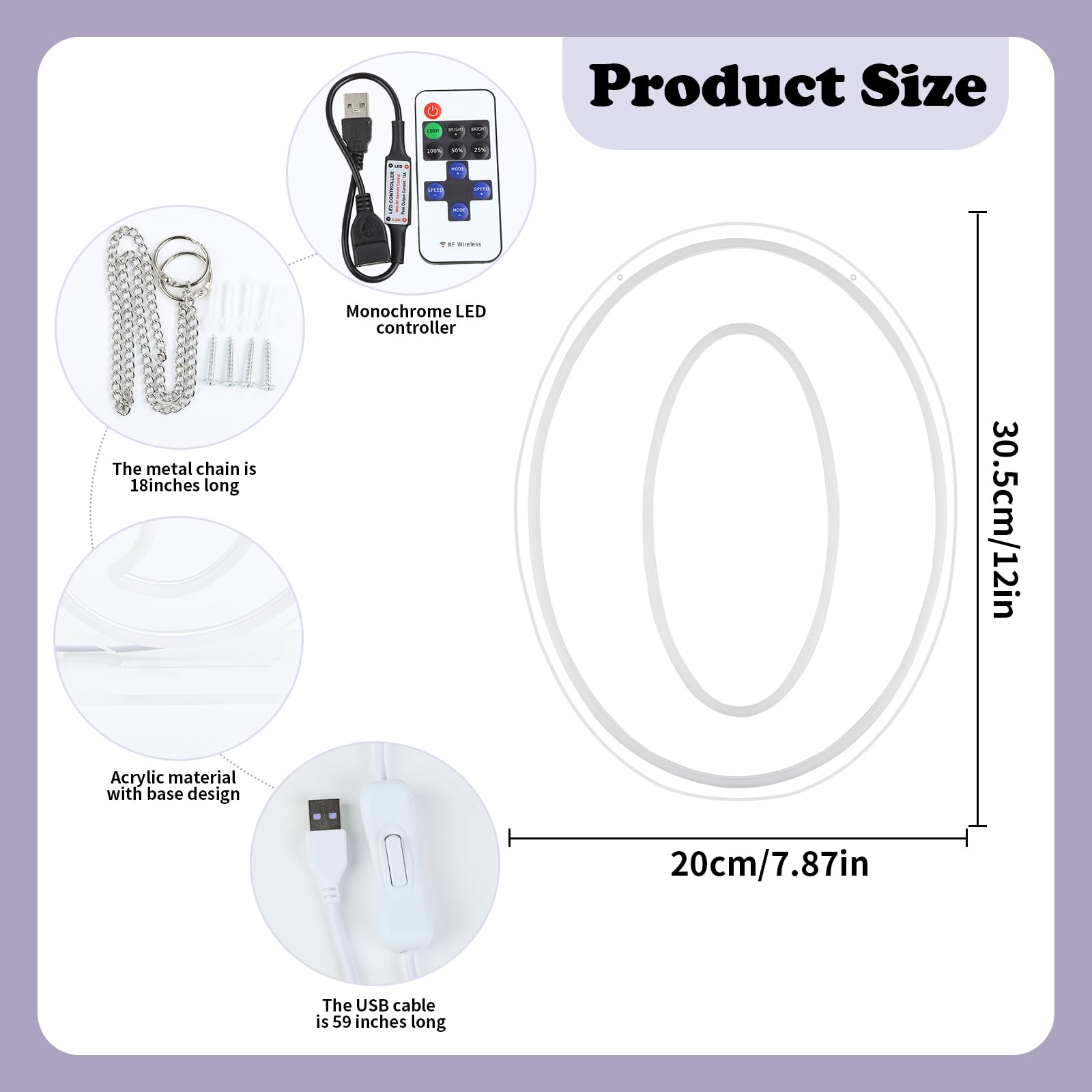 Pannello luminoso LED al neon a forma di numero 1, 30 cm, alimentazione USB, sfondo per festa di compleanno, matrimonio, decorazione d'interni (numero 0)