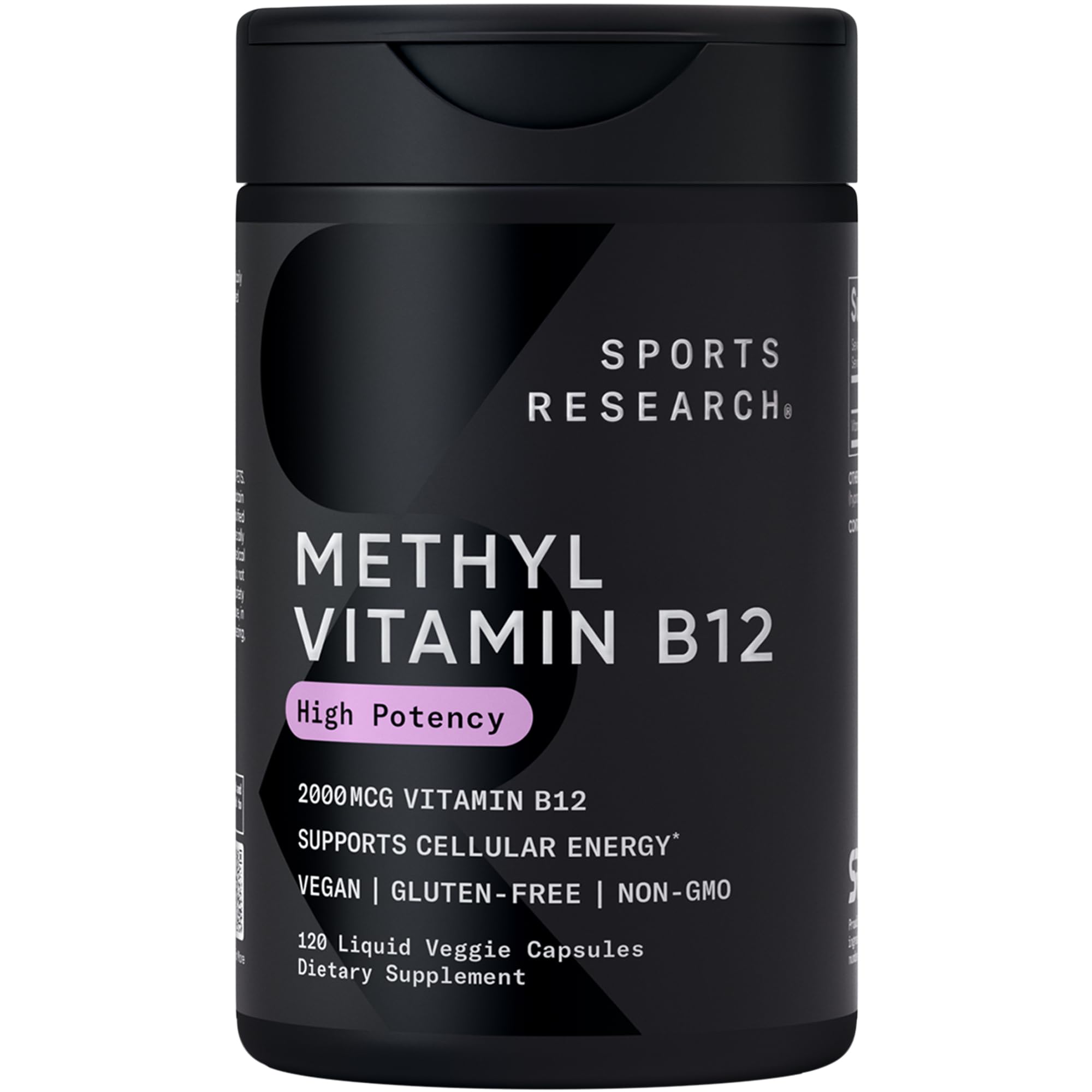 Sports Research® Vitamin B12 as Methylcobalamin 2000mcg - Plant Based B12 w/Coconut MCT Oil for Energy Metabolism Support - Vegan Certified · Non-GMO · Gluten Free - 120 Liquid Caps