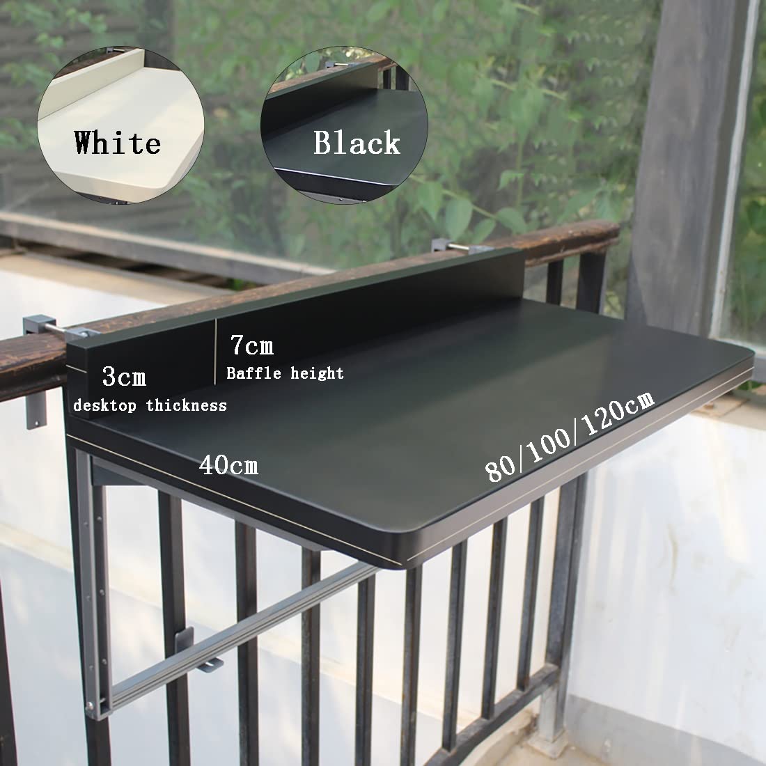 Table De Balcon Suspendue, Table Pliante,table Jardin Exterieur,Multifonctionnel de Levage Petite Barre,Table Balustrade Terrasse,Table Suspendue Rabattable,table Console Extensible ( Color : Nero , S
