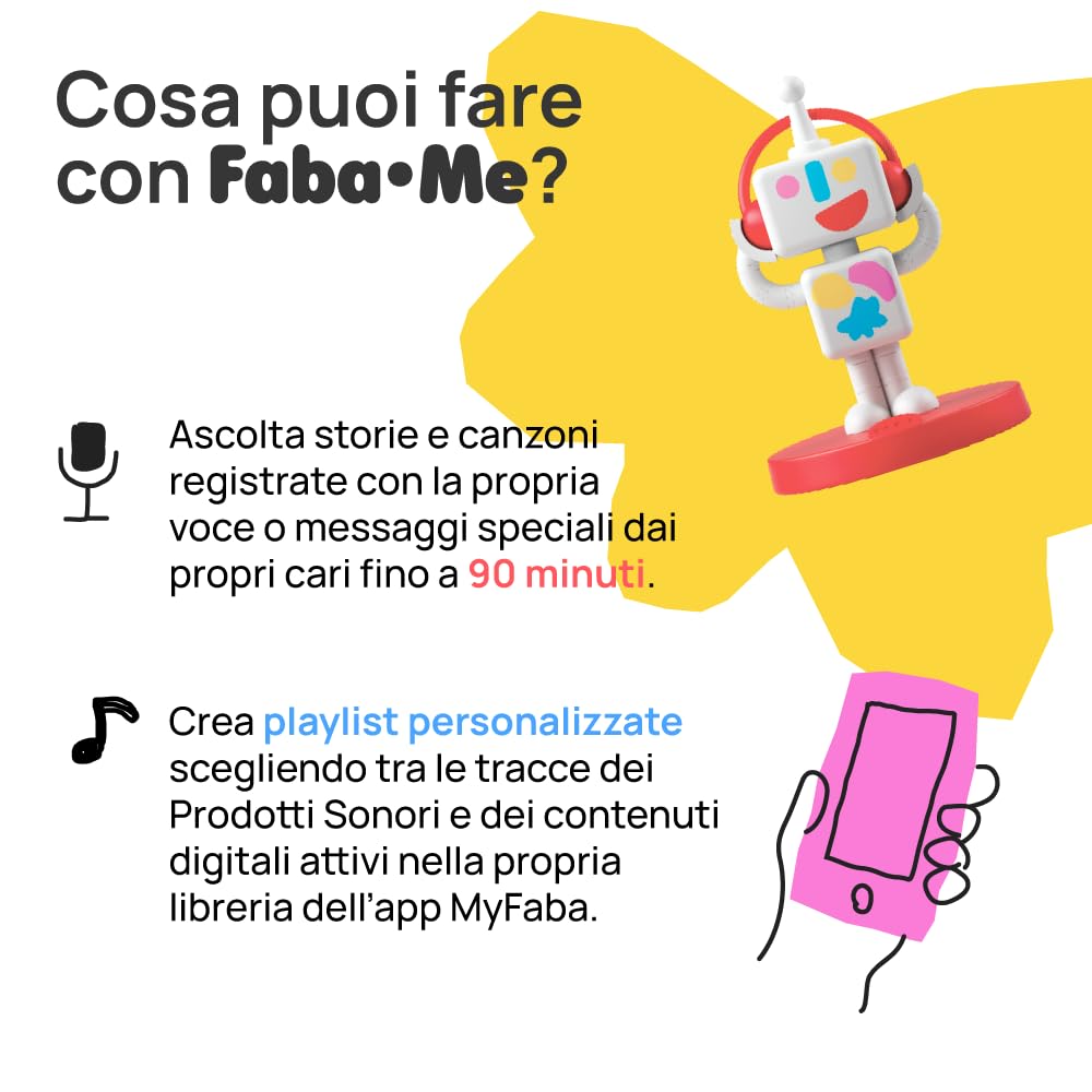 FABA + Interaktiver Geschichtenerzähler für Kinder mit Audioinhalten von 0 bis 10 Jahren, Audiobox mit Soundfigur Faba•Me, Nachtlicht, Schlafroutine, musikalisches Lernspiel, italienische Version | Soundbox mit Soundfigur Faba•Me, Nachtlicht, Schlafroutin