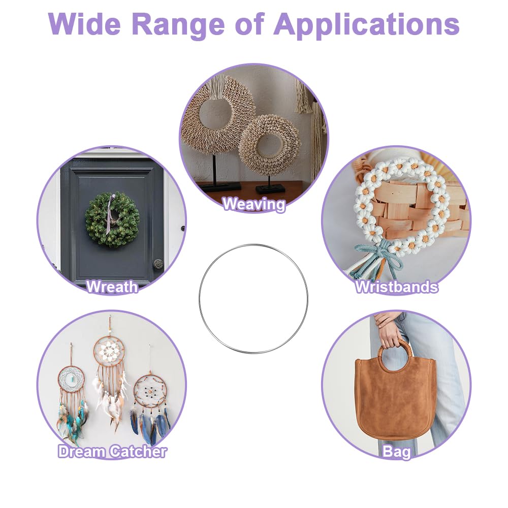 12 anillos metálicos para manualidades, 10/15/20 cm, círculo de atrapasueños y aros decorativos para colgar
