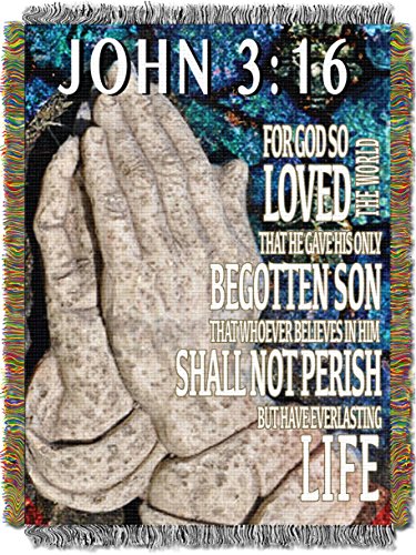 Religious, "John 3:16" Woven Tapestry Throw Blanket, 48" X 60", Multi Color #TOP16