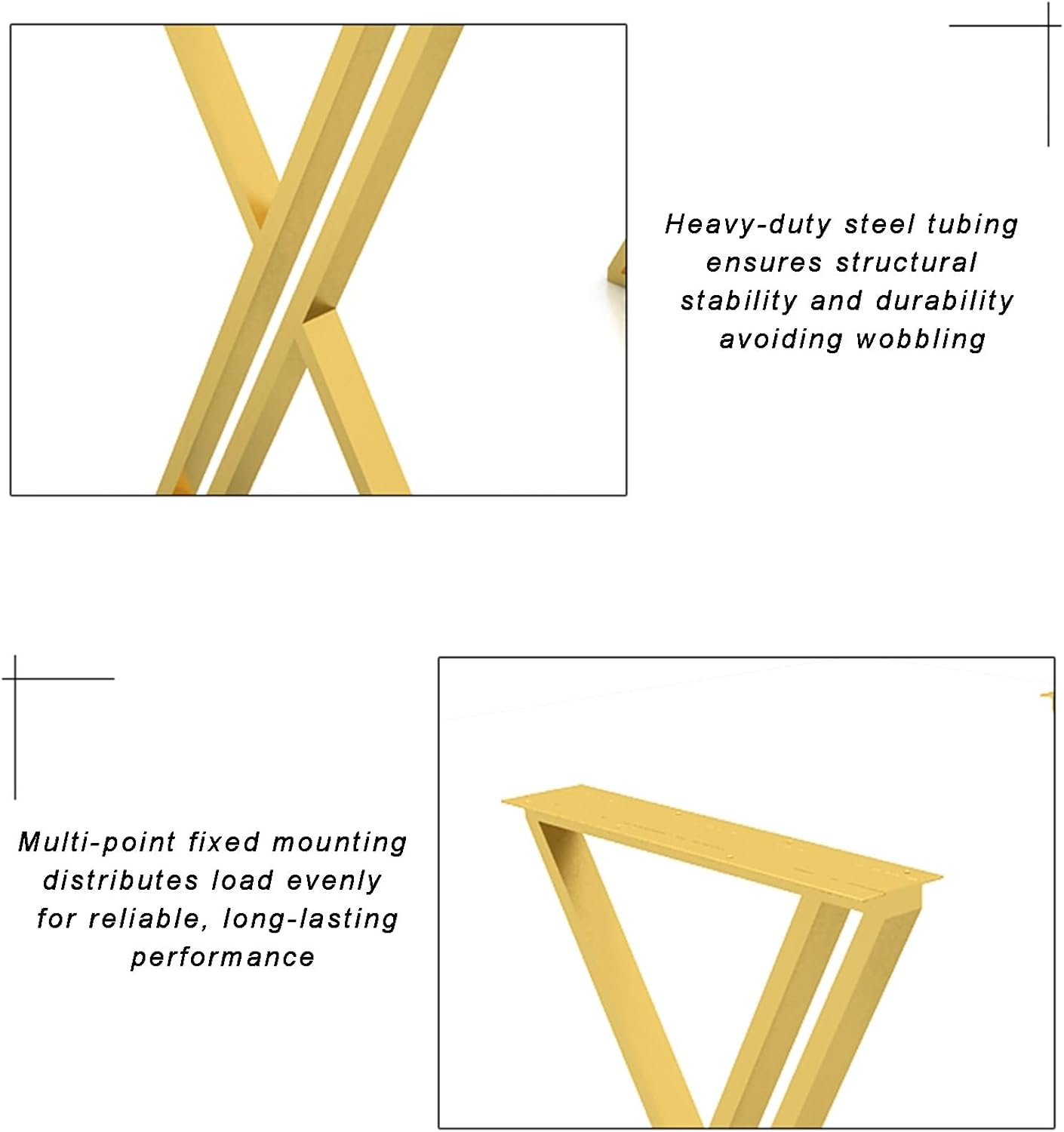 V-Shaped Stainless Steel Desk Frames, Reinforced Steel Construction, Widened Support Surfaces, Includes Foot Pads, Multiple Mounting Hole, Water Proof and Rustproof