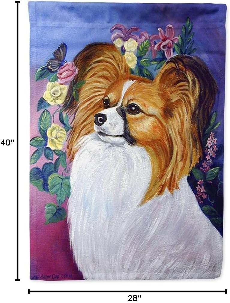 Caroline's Treasures 7041CHF Papillon House Flag Large Porch Sleeve Pole Decorative Outside Yard Banner Artwork Wall Hanging, Polyester, House Size, Multicolor