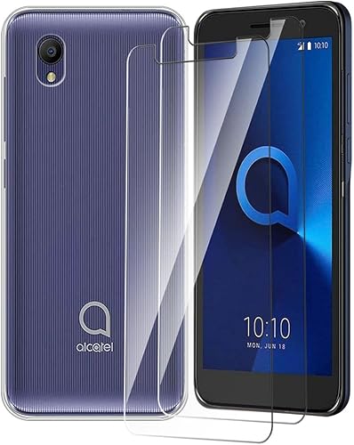 LAWEI - Funda para Alcatel 1 2021 + 2 unidades Protector de pantalla de vidrio templado  Carcasa protectora de TPU suave de silicona transparente