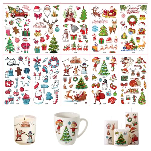 CUVZORA 10 Stück Kerzentattoos Weihnachten Deko, Kerzen Sticker,...
