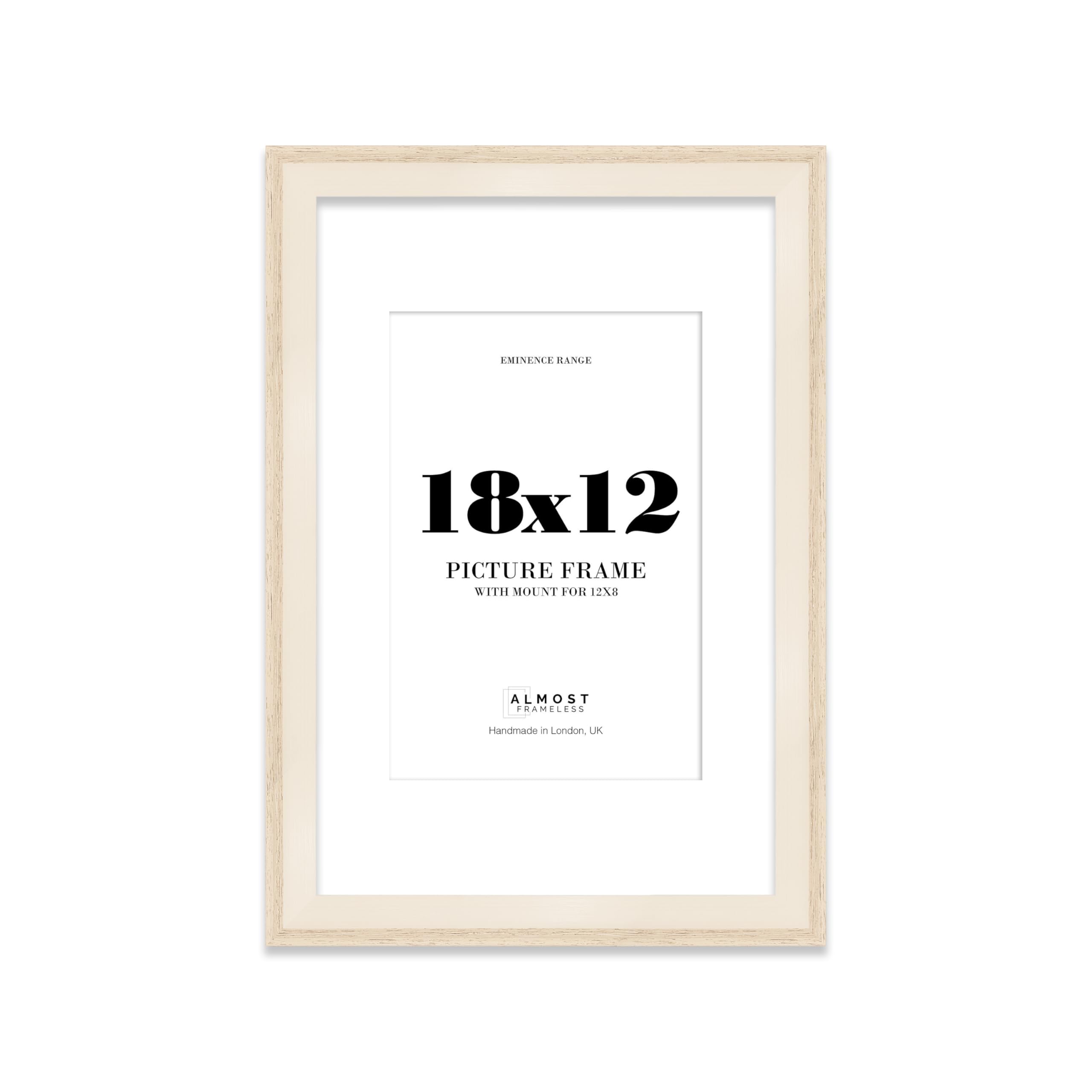 18x12" Oak Picture Frame with 12x8" Mount - Shabby Chic Photo Frame with Distressed Finish, Wall Hooks, 32mm Edge - 1 Pack