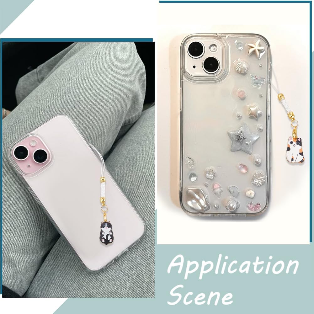 SUNNYCLUE 1 Box 20Pcs Cat Phone Charms Cute Phone Charm Hanging Ornament Lanyard Enamel Animal Mobile Straps Kawaii Cat Pendants for Women Adults DIY Cellphone Case Keychains Bag Camera Decor