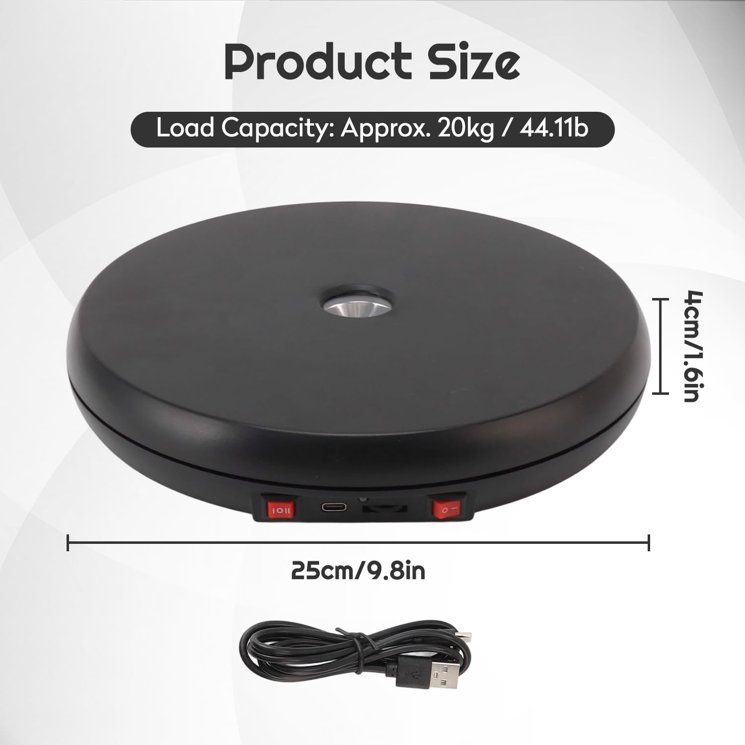 Tissting Base Giratoria Para Pantalla Led, DiáMetro De 10/25 Cm, Pantalla Giratoria Motorizada Negra, Carga Central De 22 Lb, Para ExhibicióN En Tiendas (ABS)
