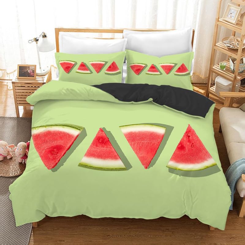 Housse de couette 90x190 fruits verts anti-plis et facile à laver pour enfant