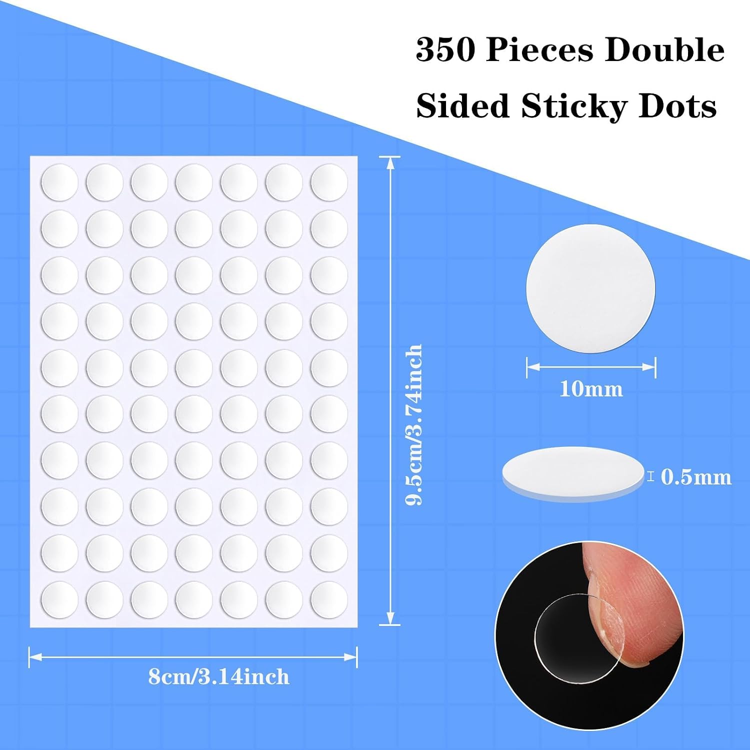 JUNEBRUSHS 350 Pieces Double Sided Sticky Dots, Sticky Tack for Wall Hanging Removable Poster Putty Clear Round Putty No Trace Adhesive Sticky Putty for Balloon Craft DIY Art Office Supplies (10 mm) image 2