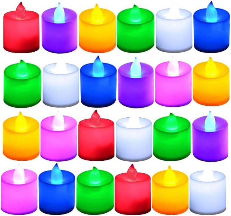 24 Pack Flameless Tealight Candles, 7 Color Changing Battery Operated Led Tea Lights, Electronic Fake Candles, Decorations for Wedding, Party, Christmas, Halloween (7 Color Changing)
