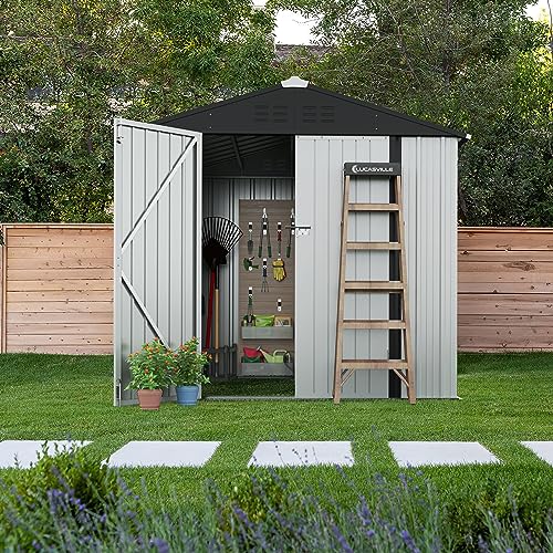 Image of Devoko Outdoor Storage Shed 8 x 6 FT Lockable Metal Garden Shed Steel Anti-Corrosion Storage House with Single Lockable Door for Backyard Outdoor Patio (White)
