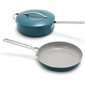 GreenPan Nova 10” Frying Pan Skillet and 4.37QT Sauté Pan with Lid, Oprah’s Favorite Things 2024, PFAS-Free Ceramic Nonstick, Induction Suitable, Sear, Fry, Broil, Dishwasher & Oven Safe, Clay