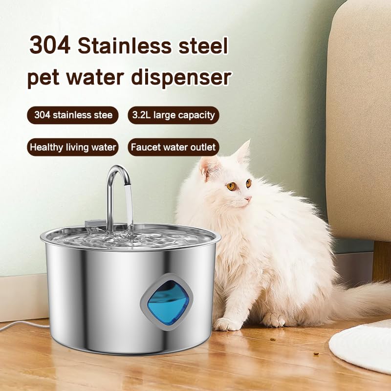 Cat Water Fountain Stainless Steel, 108oz/3.2L Automatic Pet Fountain with Multi-Filtration System, Ultra-Quiet Pump (<25dB), Water Level Window & Easy Clean - image 8