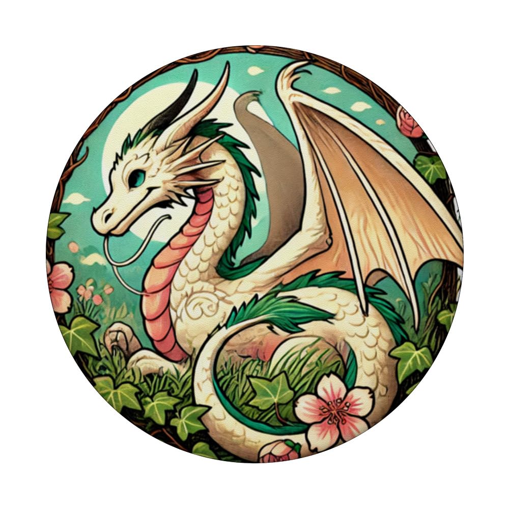 Dragon Cherry Blossoms Dragons pink cherry blossom PopSockets Swappable PopGrip, Black - Image 3