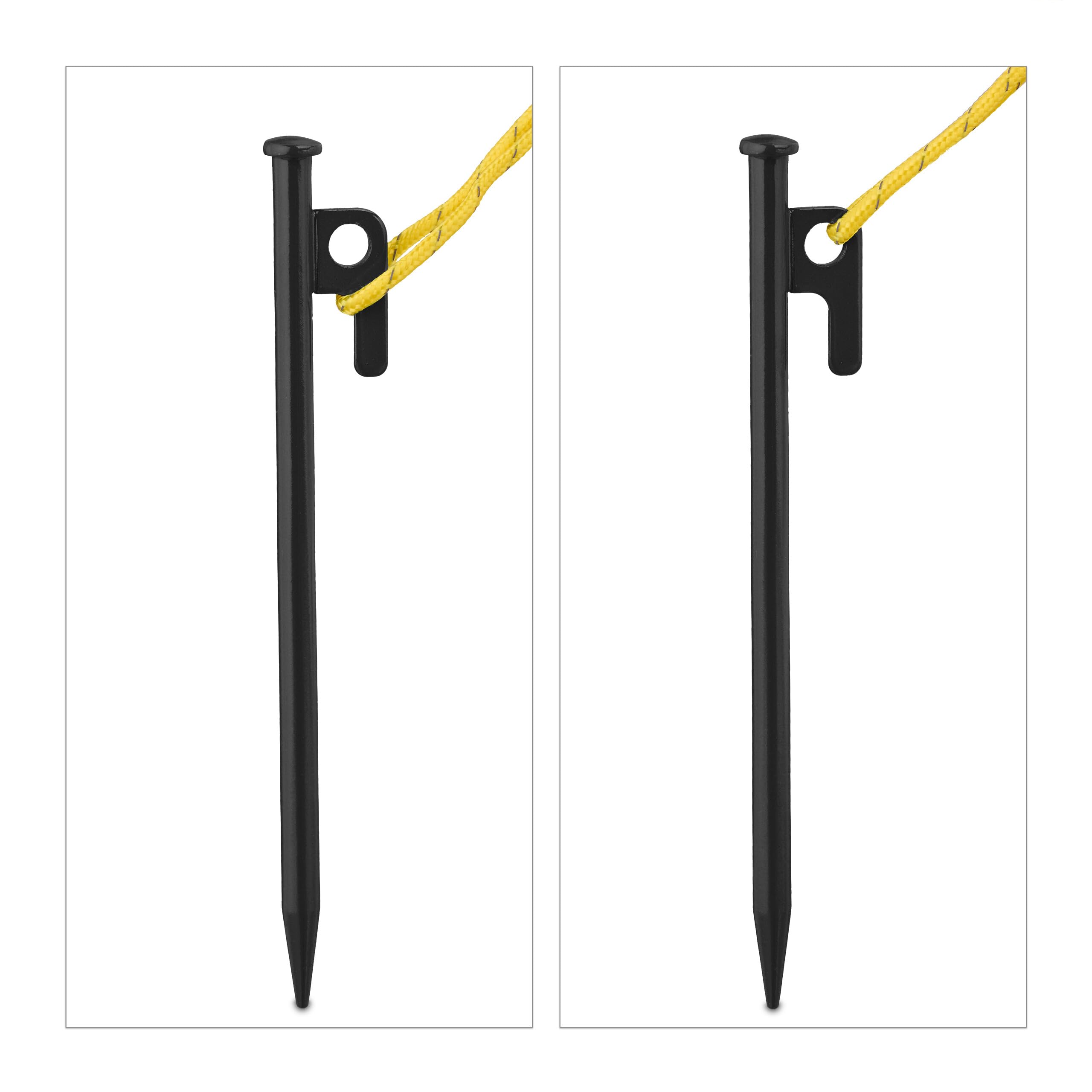 Relaxdays Zestaw 12 śledzi do ziemi do twardych podłóg, 20 cm, stal, stabilne kotwy do podłoża na kemping, czarne