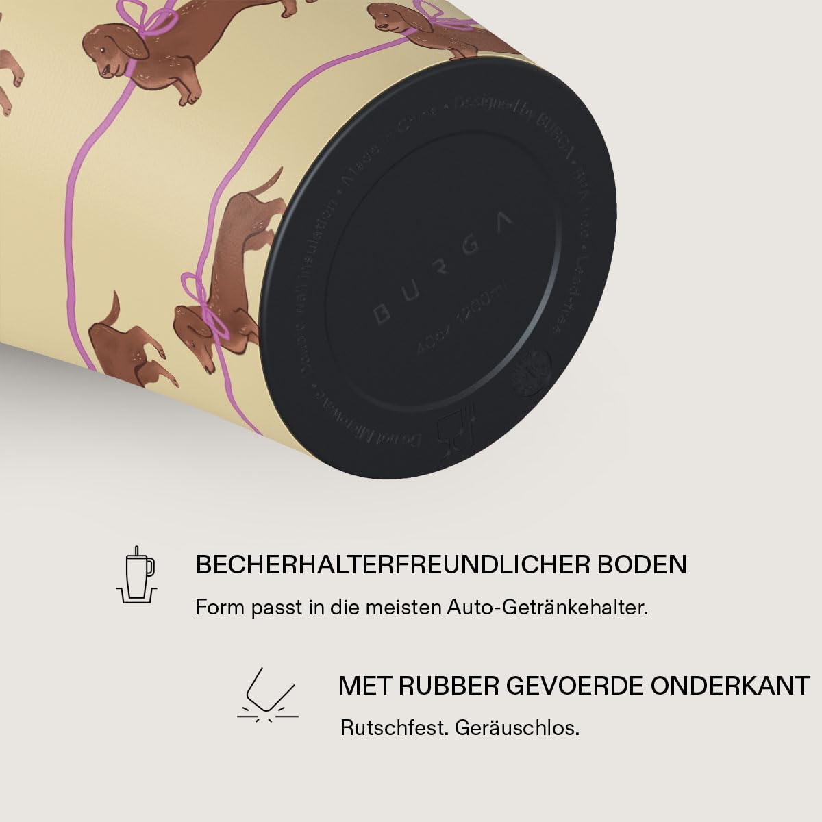 BURGA 1,2l Becher mit Griff und Trinkhalm – Auslaufsichere isolierte Wasserflasche, hält Getränke 12 Std. heiß und den ganzen Tag kalt, passt in Becherhalter, Reisebecher aus Edelstahl