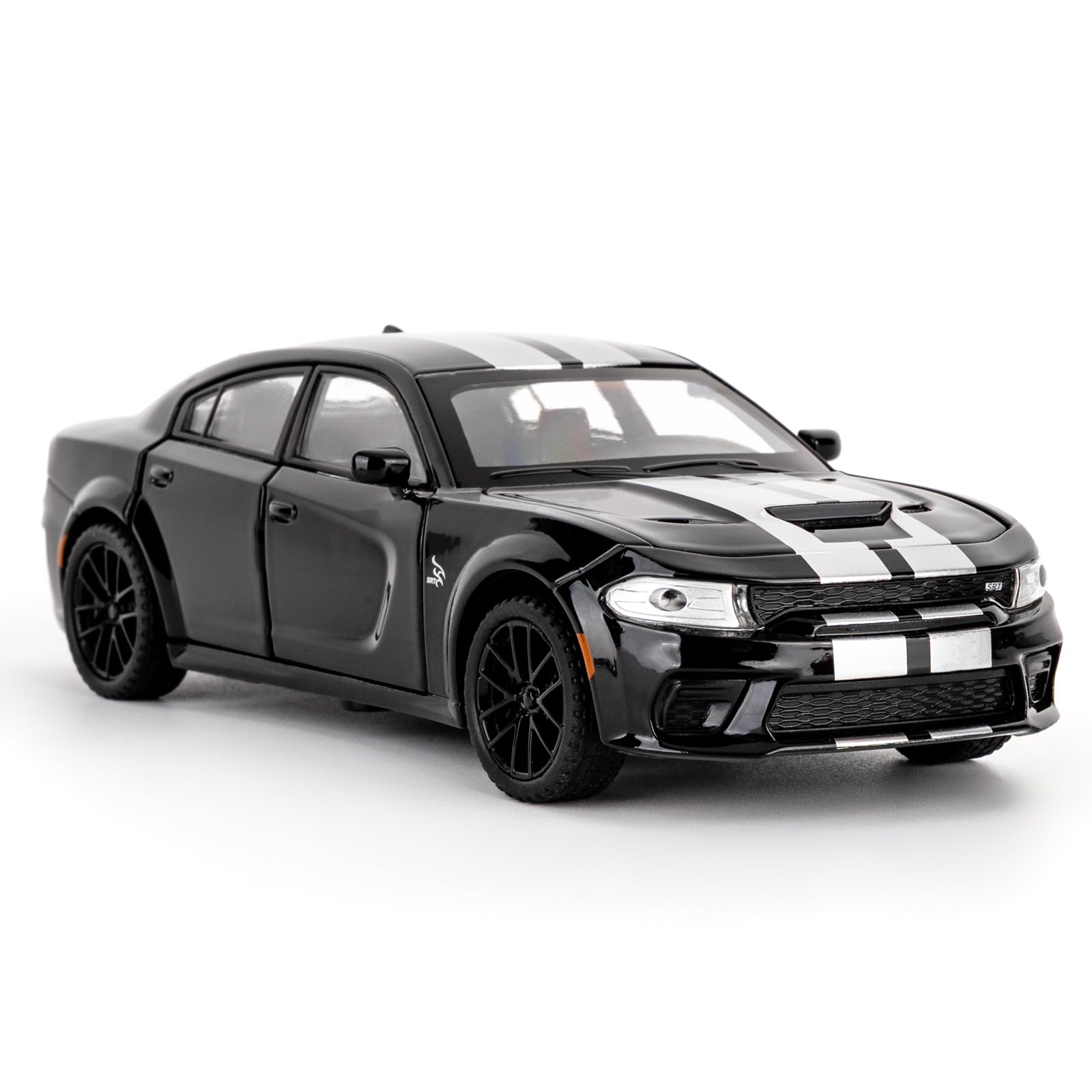 imtfzct 1:32 Dodge Challenger SRT Toy Model Car with Sound & Light, Toy Vehicle with Pull Back Function & Openable Doors - Premium Diecast Collectible with Realistic Details Black