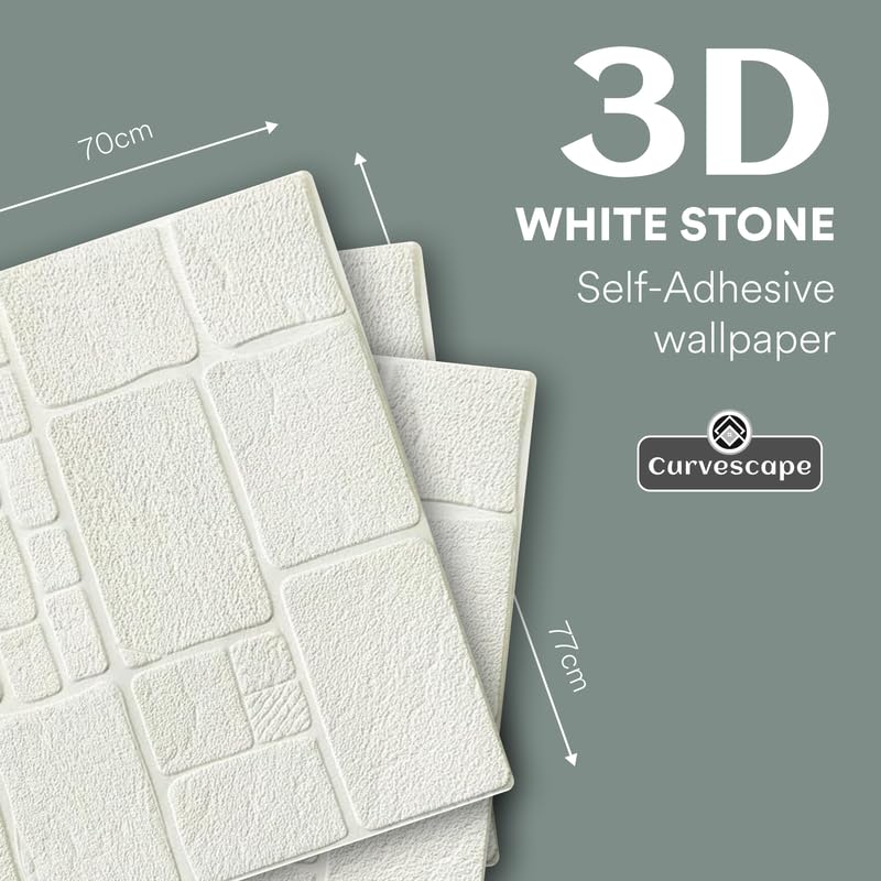 Image of 3D White Stone Wallpaper Self Adhesive Foam Wall Panel Waterproof Wall Decor for Bedroom Living Room TV Background Wall Sticker 70 x 77 cm Pack of 15