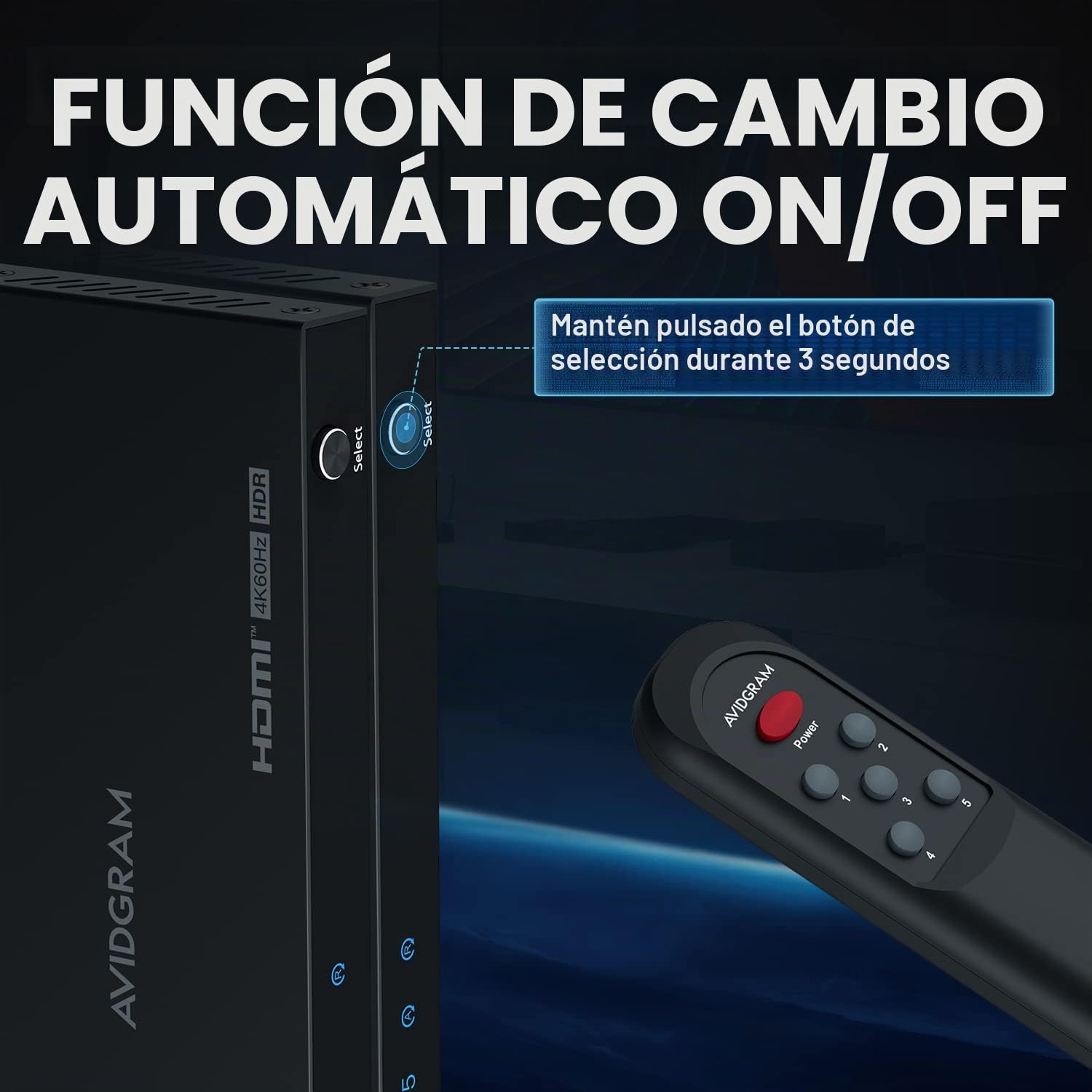 HDMI Switch 4K 60Hz, AVIDGRAM HDMI 2.0 Conmutador 5 in 1 out, 5 Entradas a 1 Salida Selector Box con IR-Fernbedienung Soporte HDCP 2.2 HDR10 3D 18Gbps para Xbox PS4 HDTV Monitor