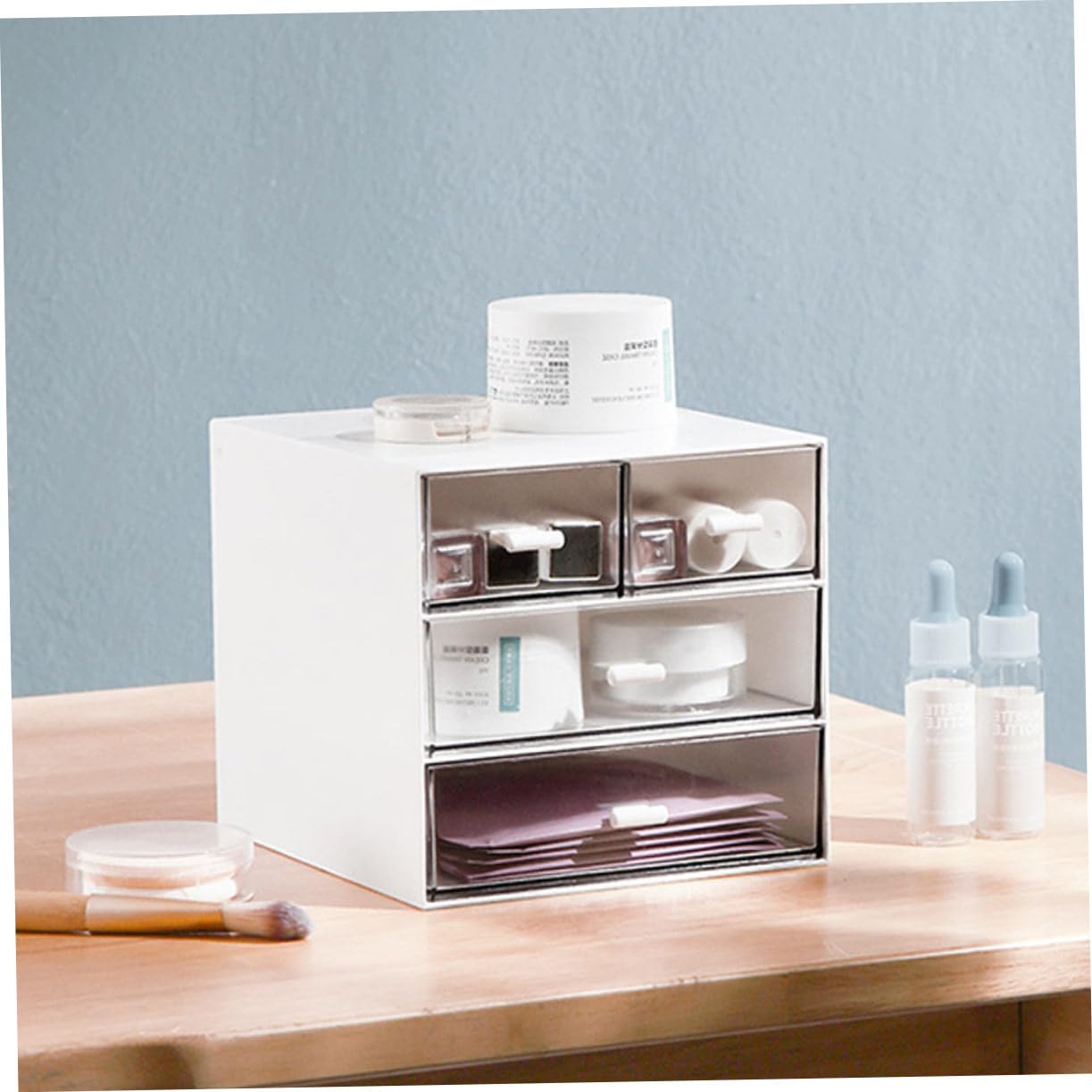 Gatuida Caja de Maquillaje Organizador Cajón para Escritorio Caja para Guardar Artículos Diversos de Material Transparente Contenedor para Guardar Maquillaje Cajón Multicapa