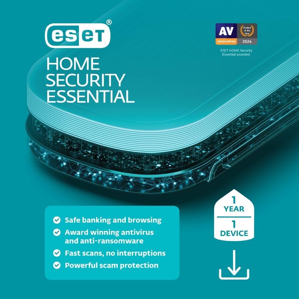ESET Home Security Essential | Antivirus | 2025 Edition | 1 Device | 1 Year | Safe Banking | Privacy Protection | IOT Protection | Ransomware | Digital Download [PC/Mac/Android]