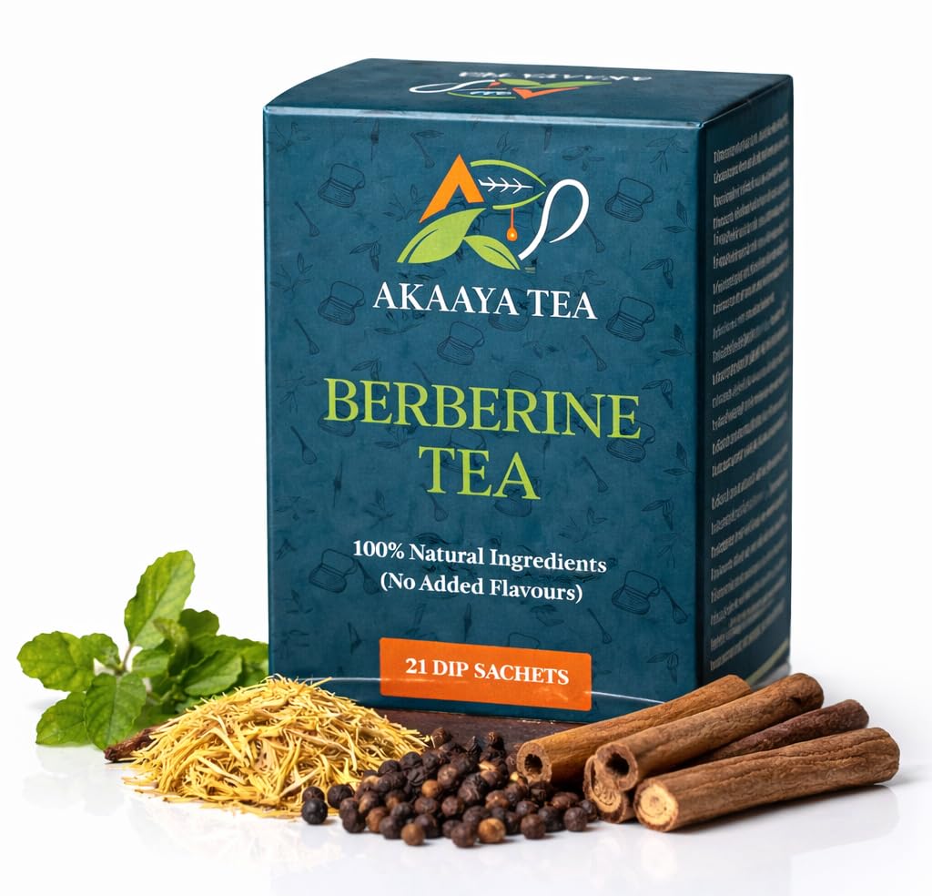 Akaaya Berberine Tea – Caffeine-Free Herbal Tea with Berberine, Cinnamon, Licorice & Black Pepper – Daily Wellness Tea – 21 Sachets – Non-GMO