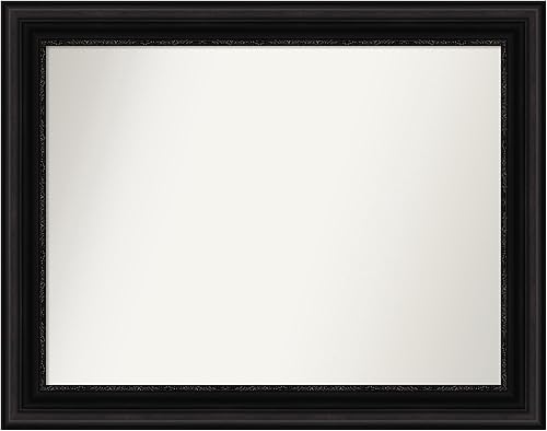 Amanti Art Espejo de baño negro para sobre el fregadero, 30 x 38 pulgadas, espejo rectangular negro de tocador, marco grande de madera tradicional,