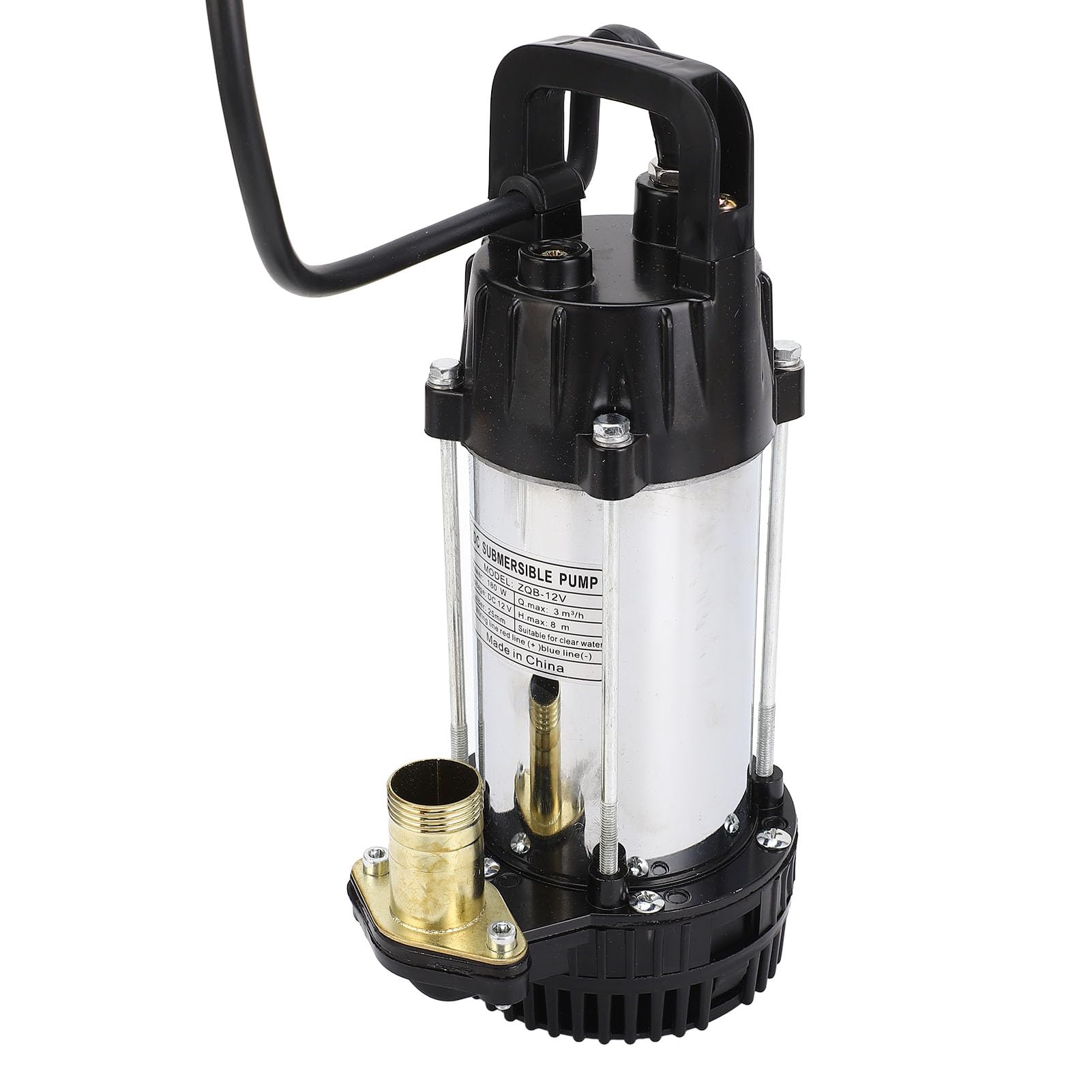 Fafeicy Bomba Sumergible CC 12 V 180 W, Bomba Sumergible para Acuario con Cuerpo de Acero Inoxidable con Motor de Cobre sin Escobillas, Elevación de 8 M para Pecera, Fuente, Estanque, Hidroponía