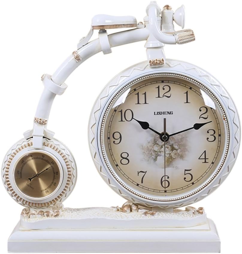 Table Clock and Shelf Clock Retro Creative Mantel/Mantle Clock with Thermometer Rhythm Resin Bicycle Desk Clocks Decoration