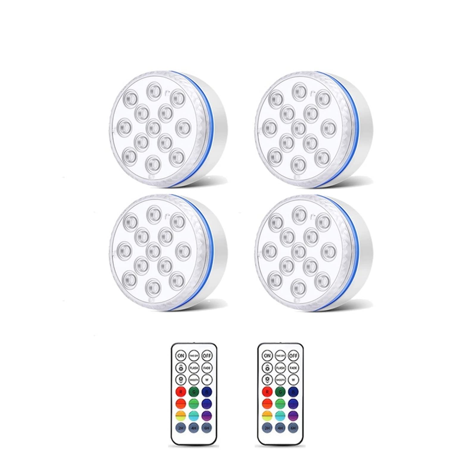 Oświetlenie basenu podwodne oświetlenie bezprzewodowe zatapialne światło LED IP68 reflektor zewnętrzny do akwarium staw akwariowy Tworzenie Atmosfery(4 light 2 remote,8.5CM)