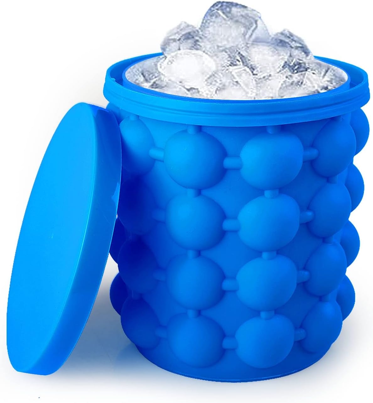 Aoutrow Ice Cube Mold, Silicone Ice Bucket Ice Cup with Lid (2 in 1), Press Type Easy-Release Ice Trays Ice Cube Maker for Frozen Cocktail, Whiskey, Beverages
