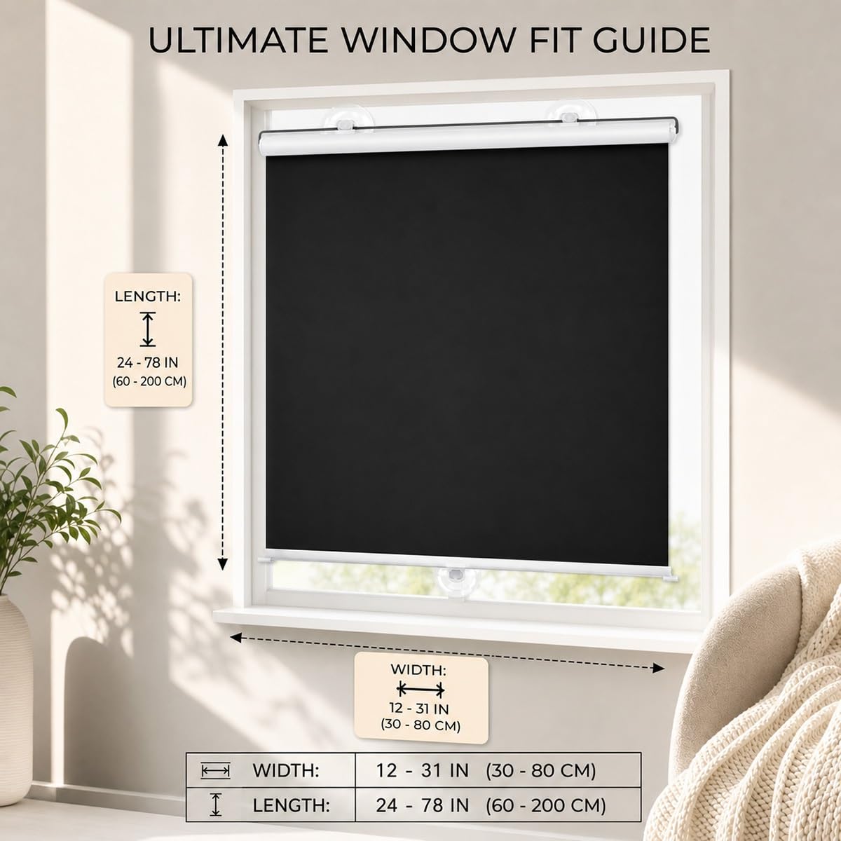 Estores Enrollables Sin Taladrar Persiana Enrollable con Ventosa, Cortinas Blackout Protección UV, Estor Enrollable Opaco Portátil Persianas Temporales para Ventanas Coche Baño(60 A x 180 H cm)