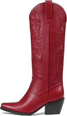 Erocalli Knee High Boots Women Cowgirl Cowboy Western Fall Chunky Block High Heel Tall Long Fashion Boot Side Zipper