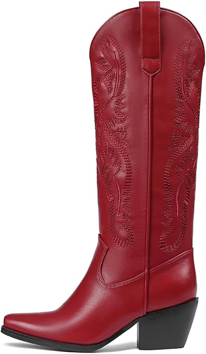 Erocalli Knee High Boots Women Cowgirl Cowboy Western Fall Chunky Block High Heel Tall Long Fashion Boot Side Zipper
