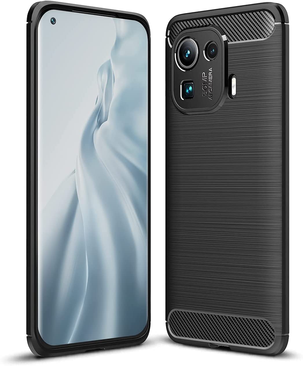 MaiJin Case for Xiaomi Mi 11 Pro (6.81 inch) Soft Silicon Brushed with Texture Carbon Fiber Design Protection Cover (Black)