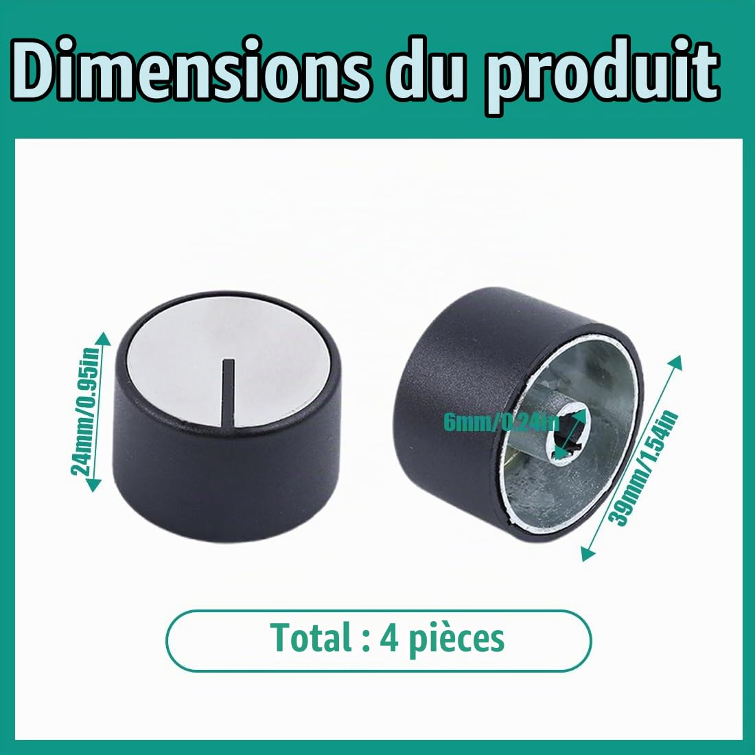 Pièces et accessoires pour tables de cuisson, 4 boutons de four, boutons de plaque de cuisson de 6 mm, boutons de commande universels pour plaques de cuisson à gaz (noir)