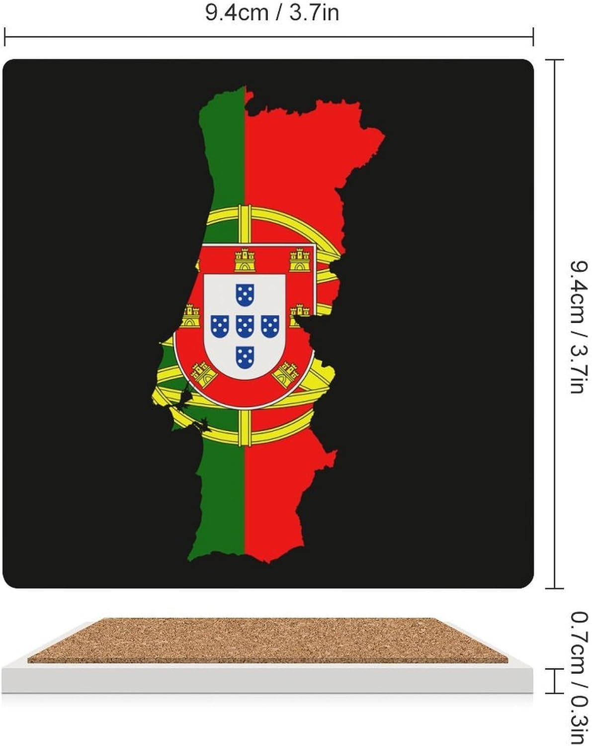 Portugal Flag Map Funny Ceramic Coasters for Drinks Absorbent Cup Holder Tabletop Protector with Cork Base
