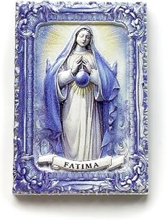 AOPNDTC Religious Fatima Wall Art, Blue and White Ornate Frame, Catholic Devotional Plaque, 7.6 x 5.3 cm