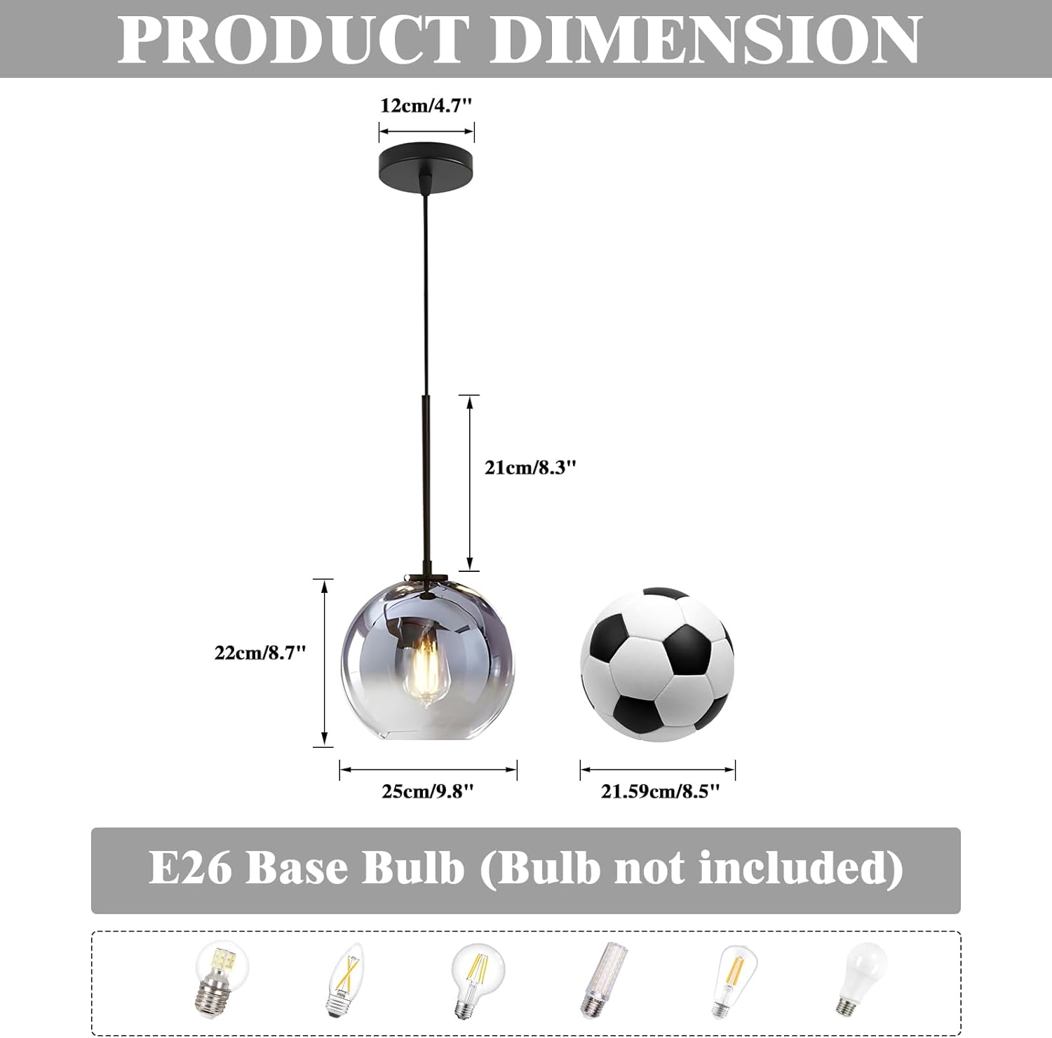 KCO Lighting Mercury Glass Pendant Light Fixtures Mid Century Modern Silver Kitchen Island Pendant Lights Ceiling Hanging Black Large Globe Pendant Light for Living Room Dining Room