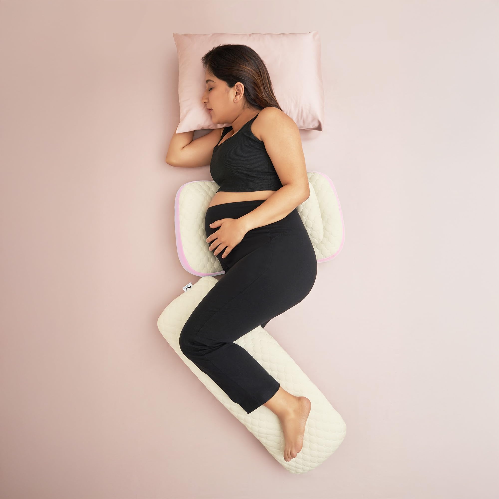 Frido Maternity Pillow Bundle | Full Body Pregnancy Pillow for Back, Belly, Leg & Bum Support | Adjustable Butterfly Design | Travel-Friendly Cuddle Pillow | Hypoallergenic Organic Cotton Cover, Pink-image-31