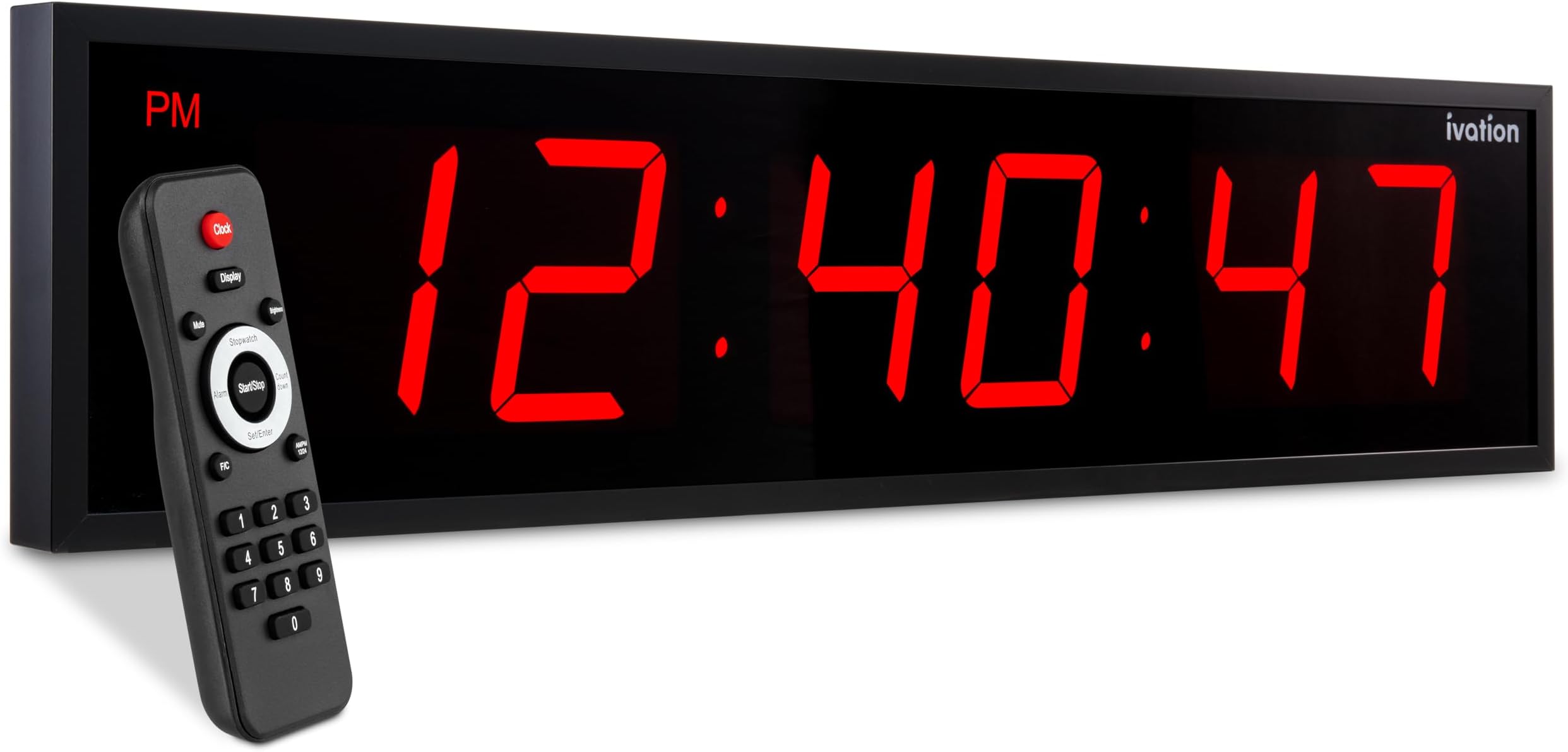 Ivation Huge 24" Inch Large Big Oversized Digital LED Clock with Stopwatch, Alarms, Countdown Timer & Temp - Shelf or Wall Mount (Red) | 6-Level Brightness, Mounting Holes & Hardware