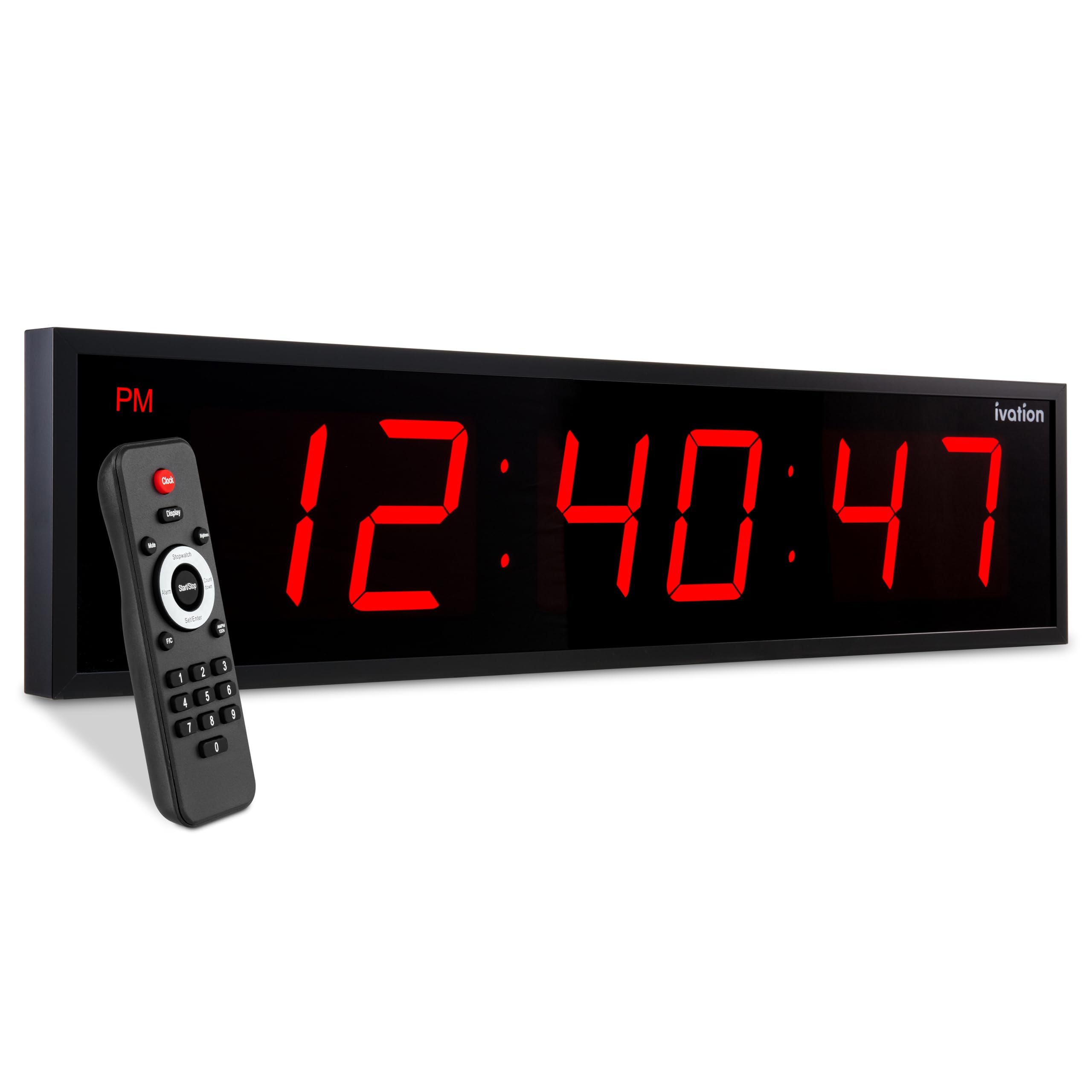 Ivation Oversized 24" Large Digital LED Clock | Big Digital Clock w/Multi-Function Display – Stopwatch, Timer, Alarms, Temp & Date | 6 Brightness Levels, Time Memory & Remote (Red)