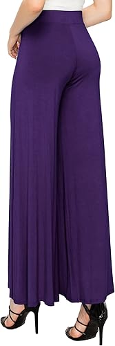 Made By Johnny Pantalones palazzo elásticos de pierna ancha para mujer, lisos, casuales, cómodos