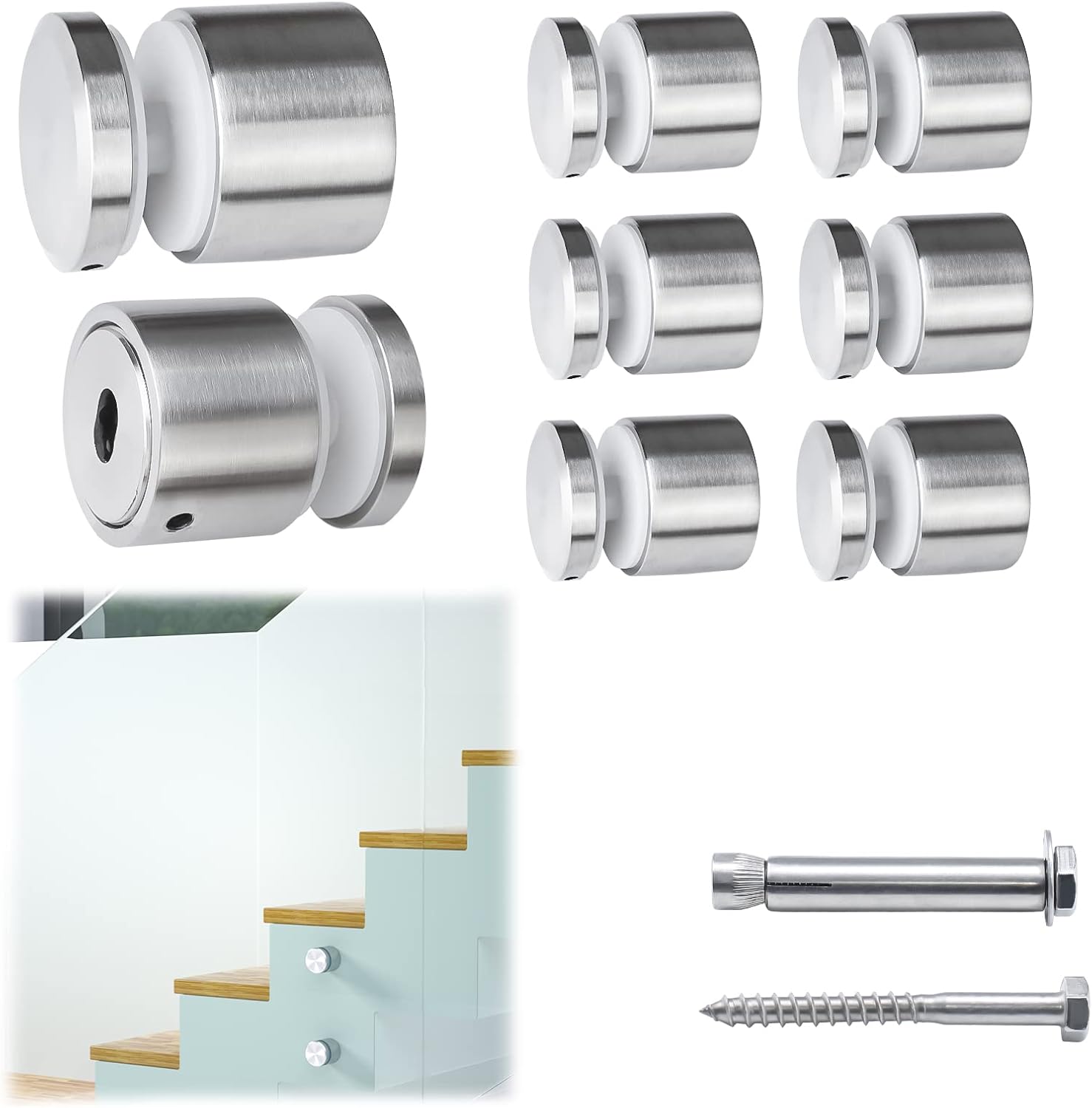 Muzata 8Pack 1 21/32 inch Glass Railing Standoff Heavy Duty Glass Standoff Screws Pin for Balcony Stair Balustrade Railing Side Mount GA05 SL4