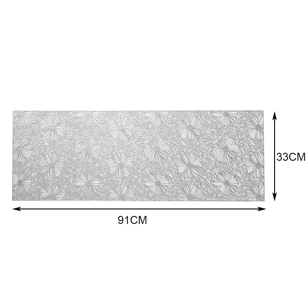 Hosoncovy Hollow Table Runner Non-slip Decorative PVC Table Mats Placemat Protective Heat Resistant Mats for Home Party Kitchen Dining Wedding Decor (91CM X 33CM) (Silver) - Image 3